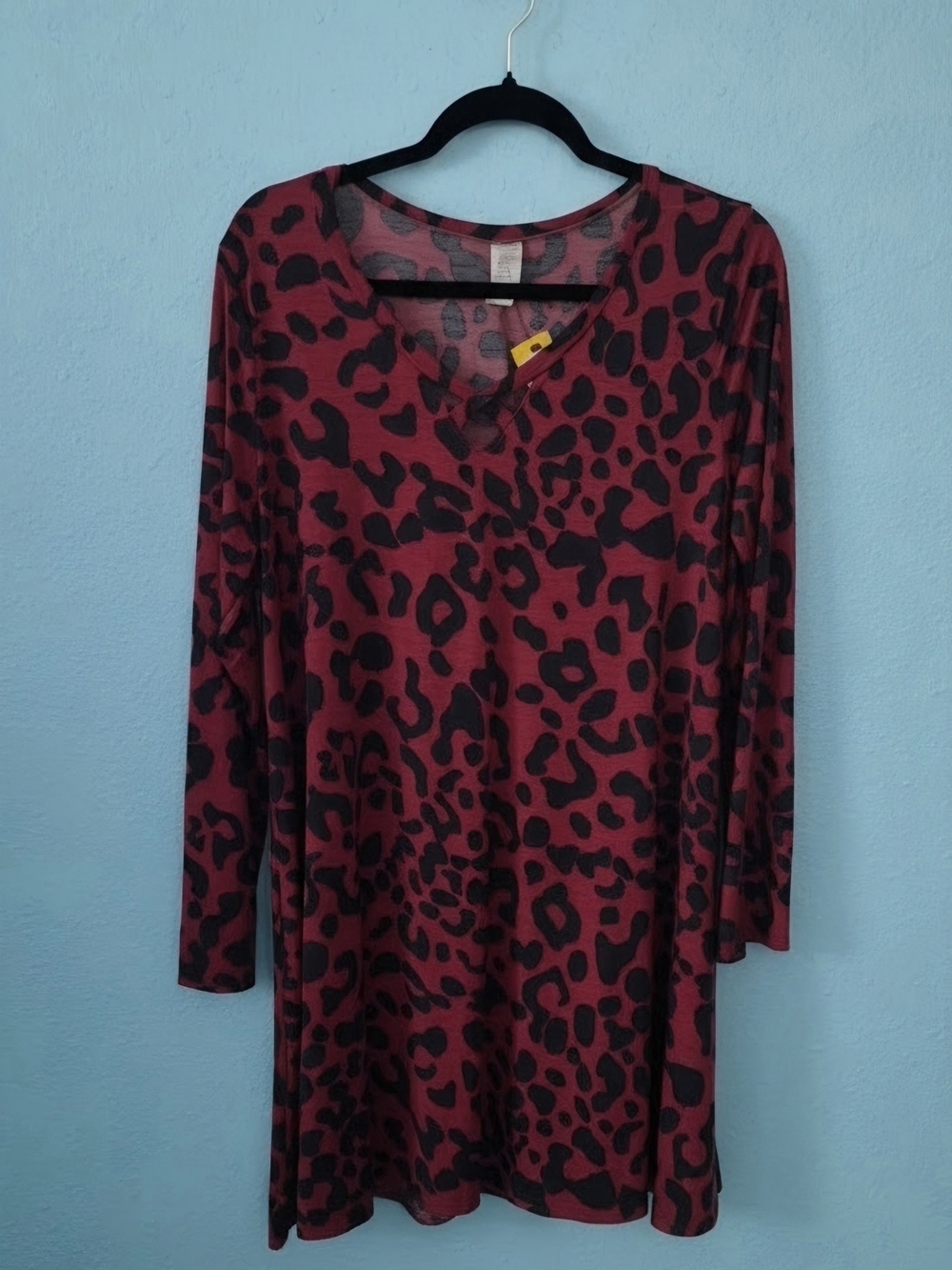Mermaid Cove - Burgundy and Black Leopard V-Neck Dress